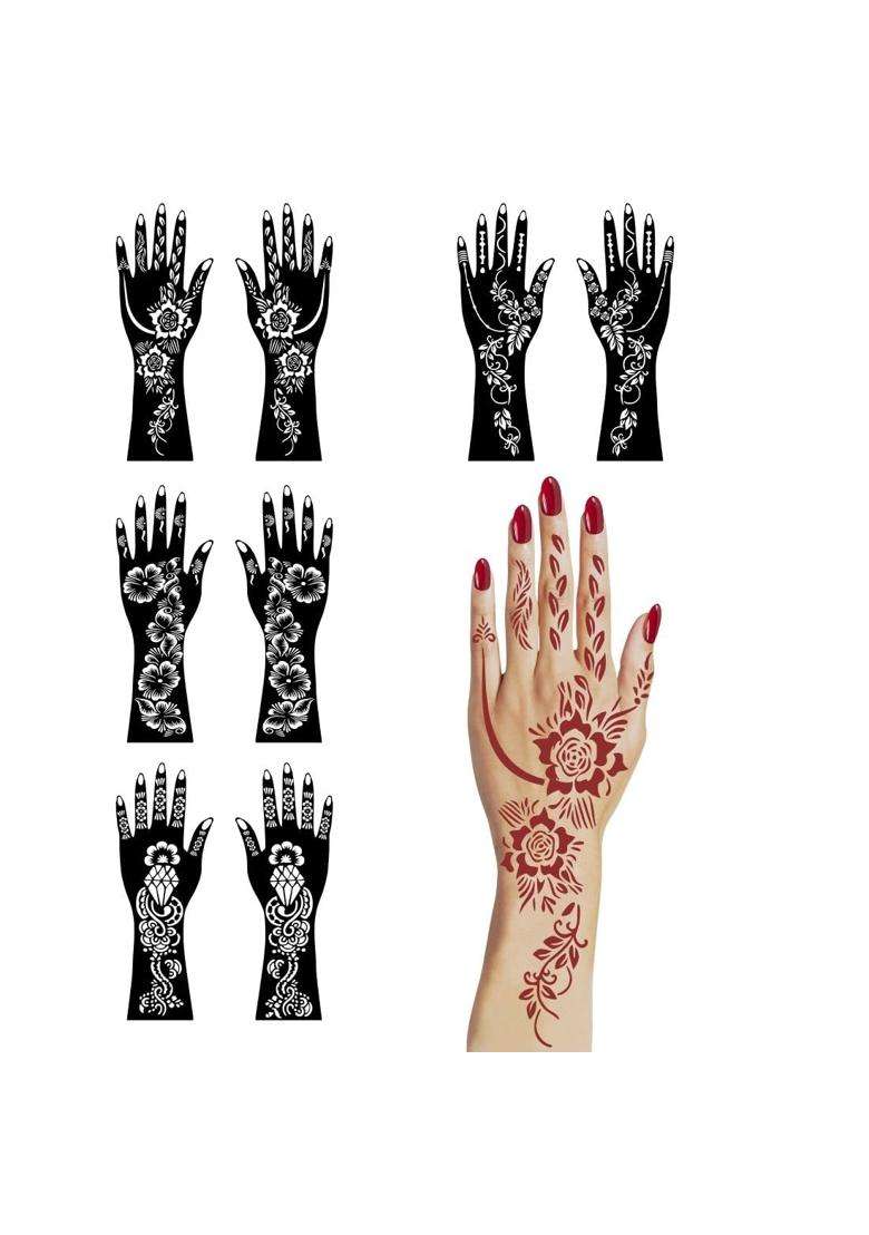 Ordershock Multicolor Full Combo Mehndi Stencil Sticker Kit with Modern Floral Templates - Indya