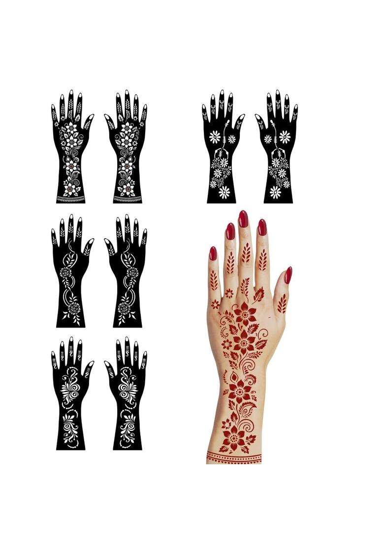 Ordershock Multicolor Stylish Combo Mehndi Stencil Sticker Kit for Festival and Cultural Events - Indya
