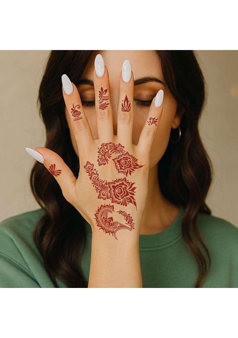 Ordershock Multicolor Multi Design Combo Mehndi Stencil Sticker Kit for Personal Henna Hand Projects - Indya