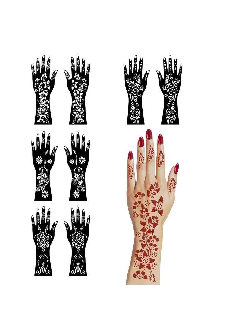 Ordershock Multicolor Full Combo Mehndi Stencil Sticker Kit with Leaf and Artistic Templates - Indya