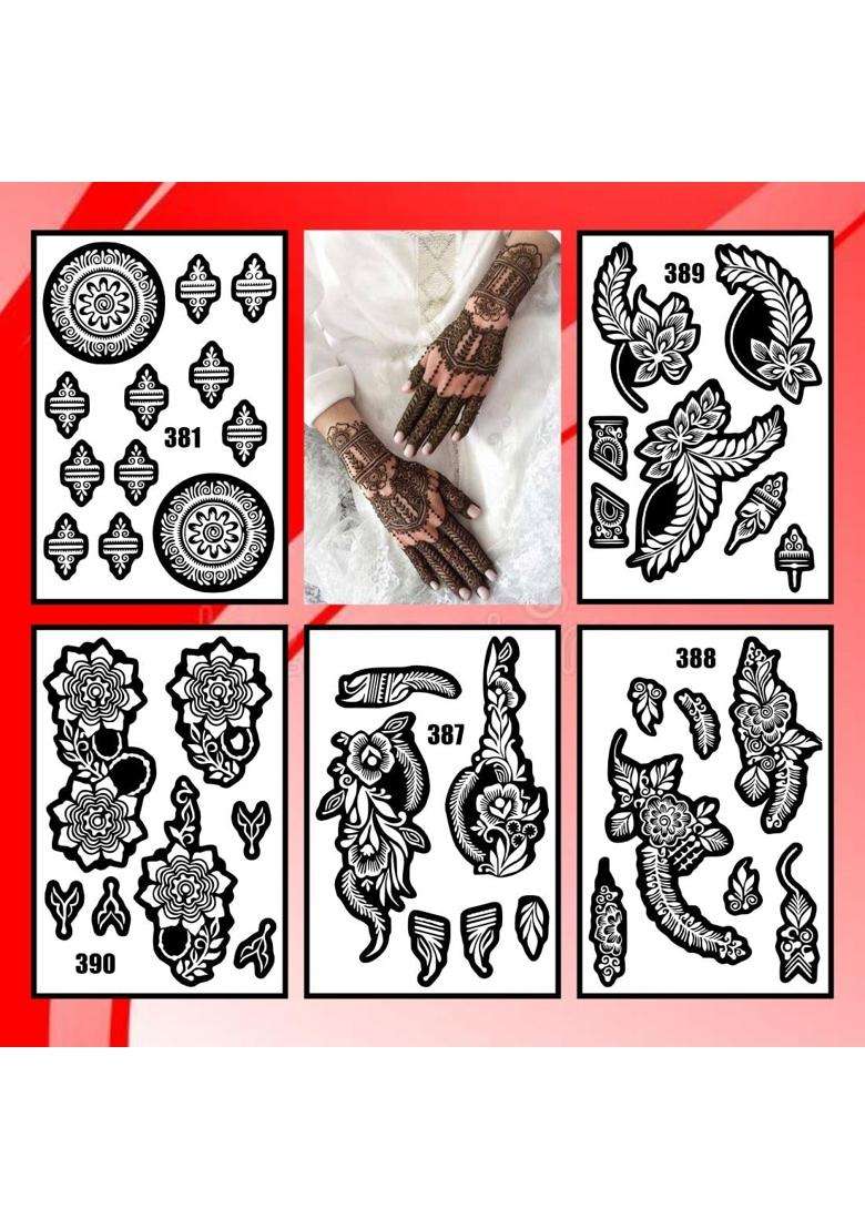 Voorkoms Multicolor Quick Use Combo Mehndi Stencil Sticker Kit for Beautiful Hands - Indya