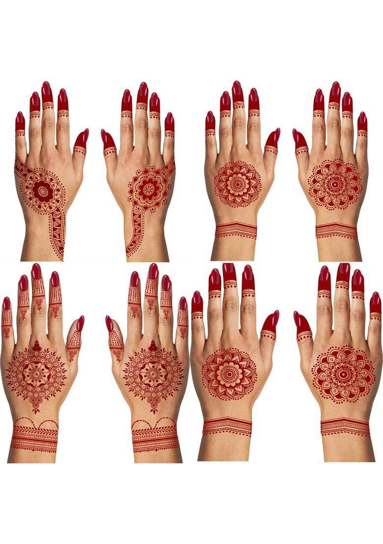 Multicolor Ethereal Mandala Henna Temporary Tattoo Combo Intricate and Versatile Body Art for Woman Pack of 4 - Indya