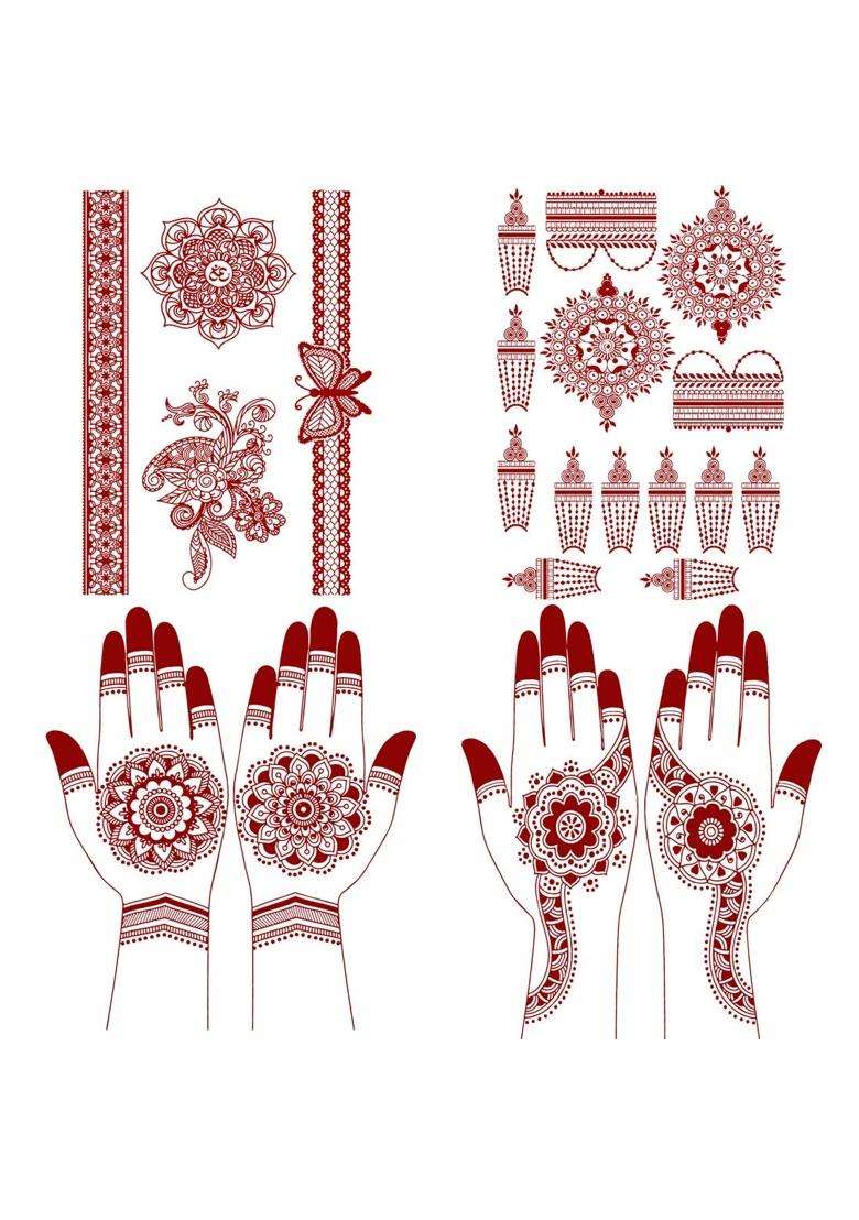 Multicolor Ethereal Mandala Henna Temporary Tattoo Combo Intricate and Versatile Body Art for Woman Pack of 4 - Indya