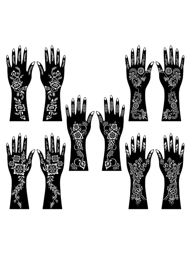 Ordershock Multicolor Beautiful Floral and Traditional Combo Mehndi Stencil Sticker Kit for All Festival - Indya
