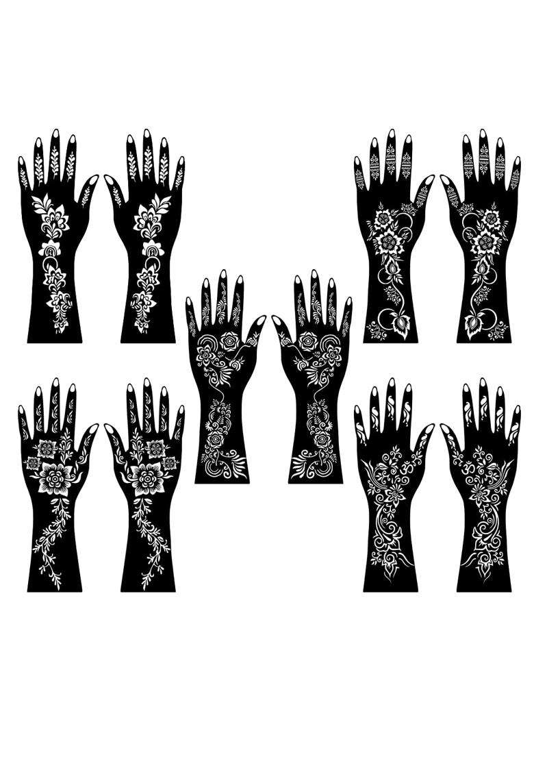 Temporary Tattoowala Full Design Combo Mehndi Stencil Sticker Kit with Wrist Palm and Finger - Indya