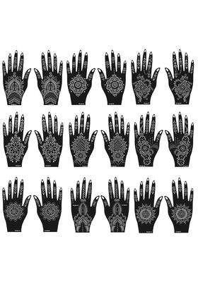 Mzstgh Henna Tattoo Stencils Kit 18 Self Adhesive Sheets Mehndi Indian Hand Designs Traditional Body Art