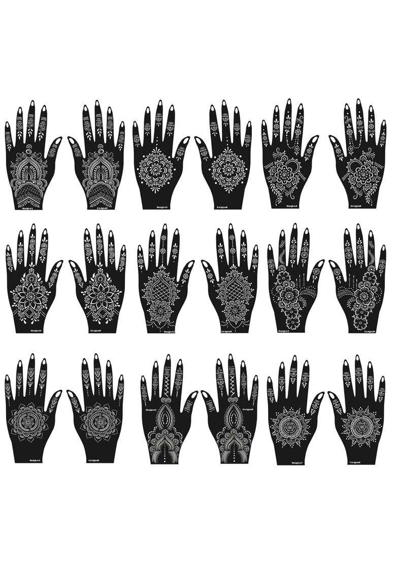 Mzstgh Henna Tattoo Stencils Kit 18 Self Adhesive Sheets Mehndi Indian Hand Designs Traditional Body Art - Indya
