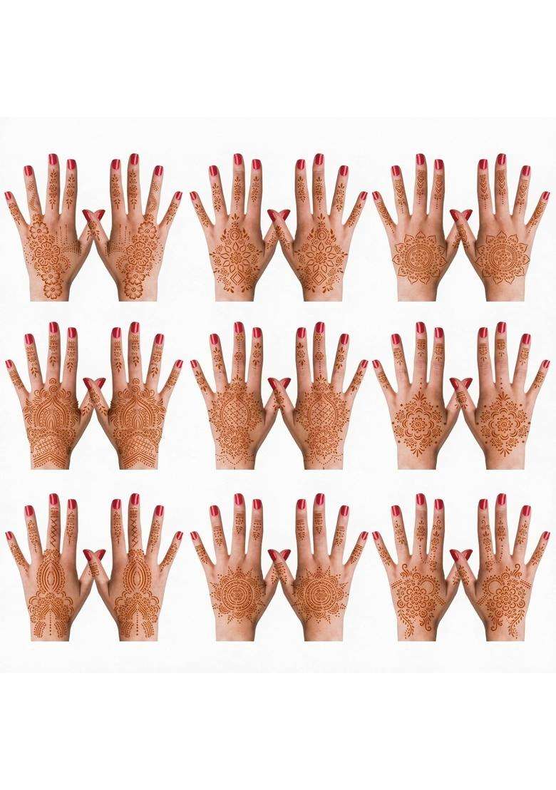 Mzstgh Henna Tattoo Stencils Kit 18 Self Adhesive Sheets Mehndi Indian Hand Designs Traditional Body Art - Indya