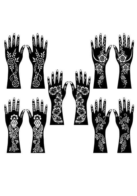 Voorkoms Combo Mehndi Stencil Sticker Kit for Both Hands Finger and Palm Patterns
