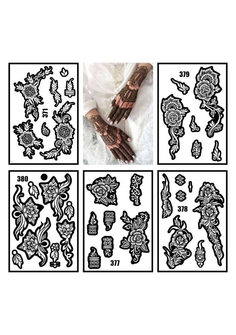 Vanvati Stylish Combo Mehndi Stencil Sticker Kit for Beginners and Artists - Indya