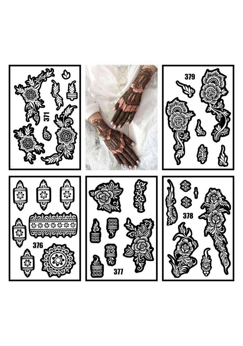 Vanvati Elegant Combo Mehndi Stencil Sticker Kit with Detailed Floral Elements - Indya