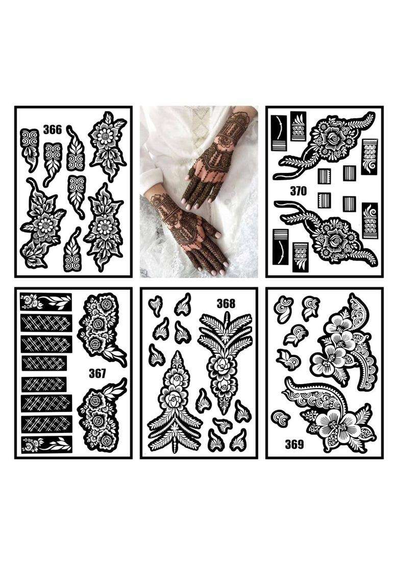Vanvati Full Combo Mehndi Stencil Sticker Kit with Leaf and Floral Details - Indya