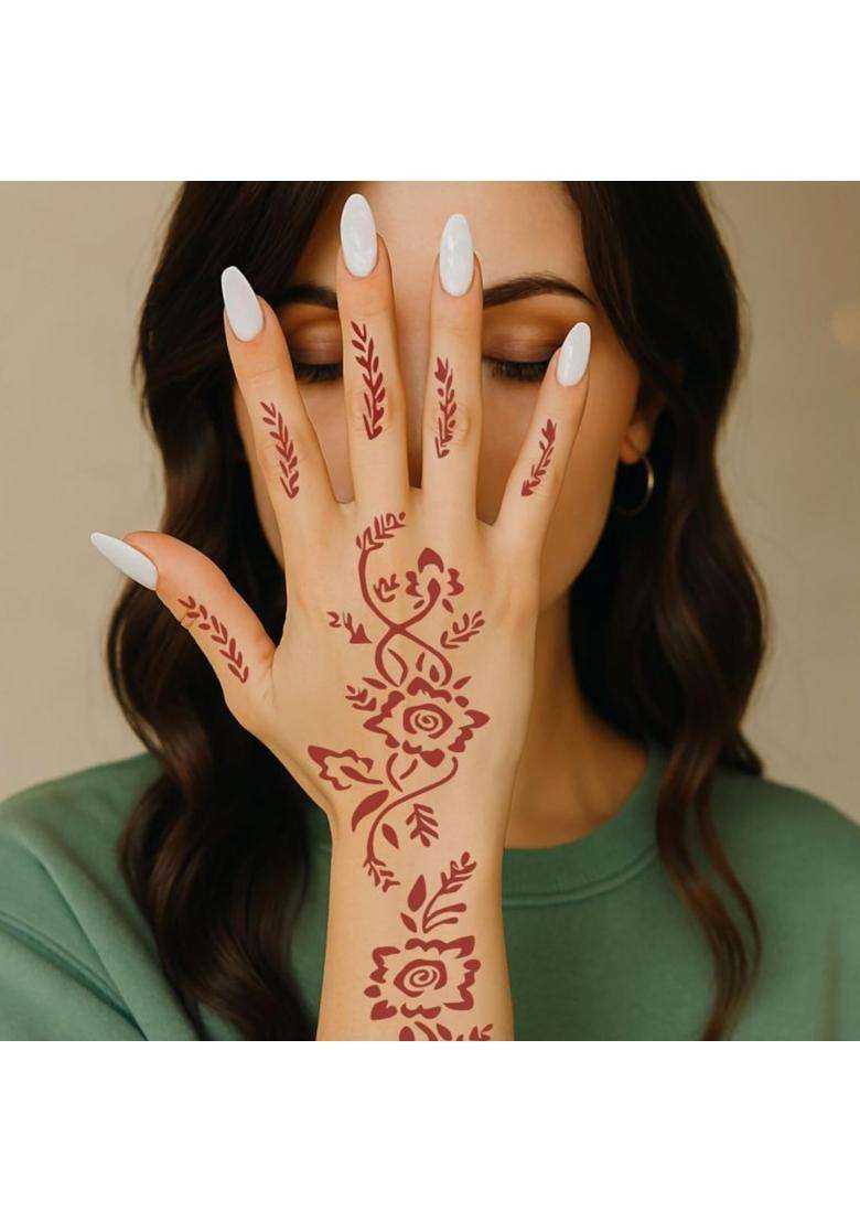 Vanvati Beautiful Floral and Traditional Combo Mehndi Stencil Sticker Kit for All Festival and Events - Indya