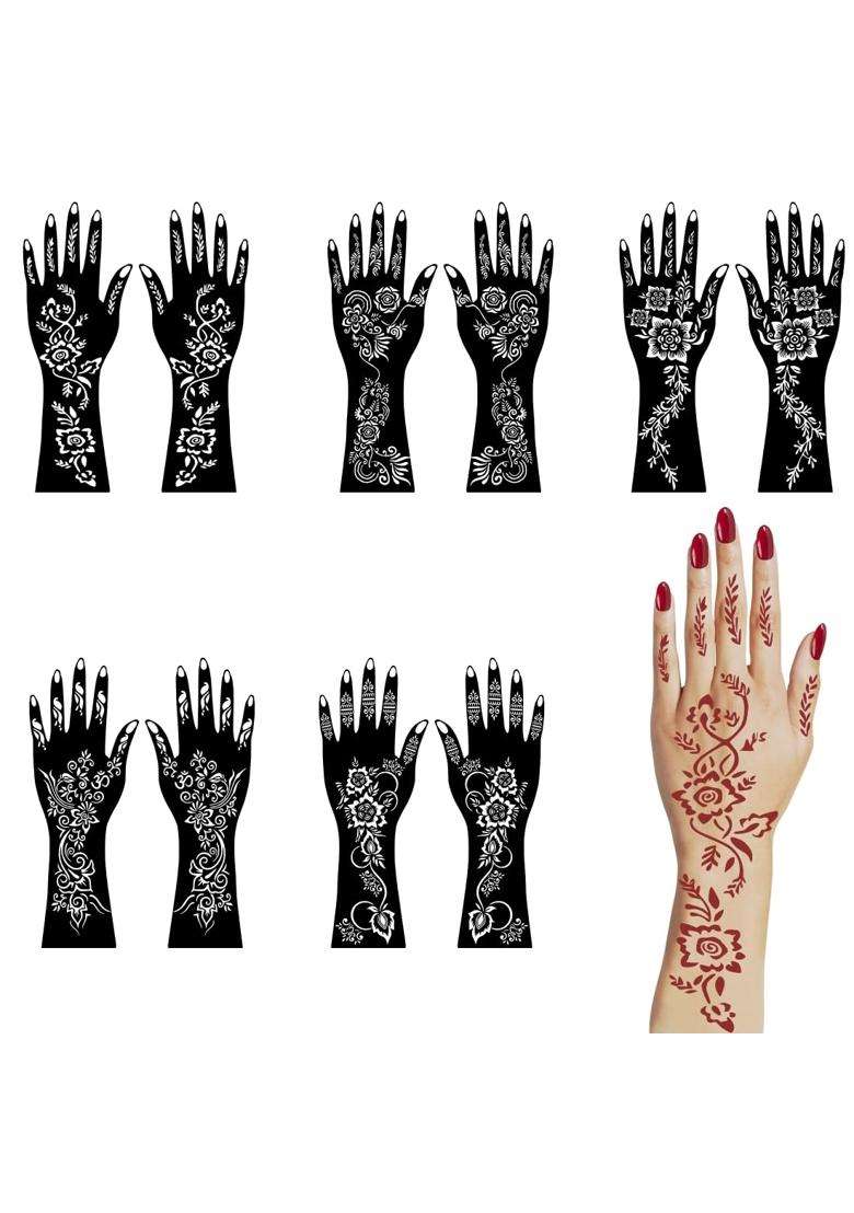 Vanvati Beautiful Floral and Traditional Combo Mehndi Stencil Sticker Kit for All Festival and Events - Indya