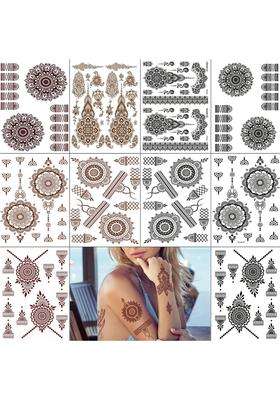 Tatmods Multicolor 10 Pcs Henna Tattoo Kit Temporary Tattoo Adul Stickers Lace Pattern Fake Tattoos Henna