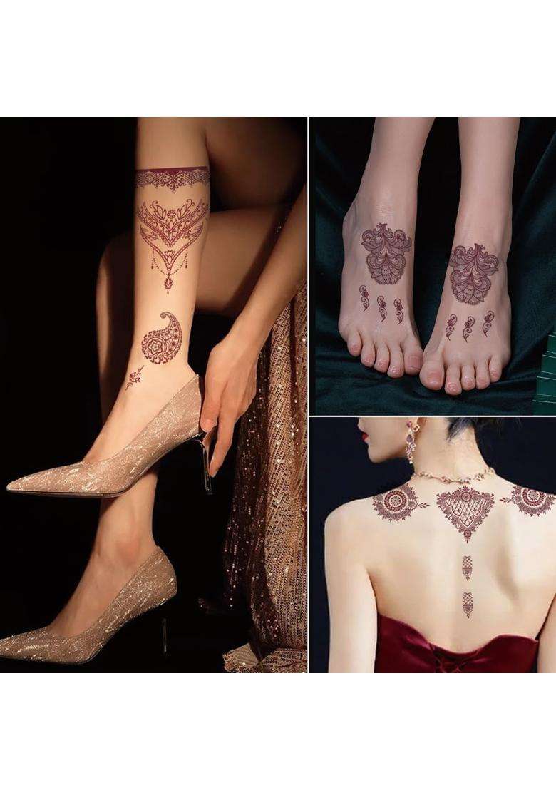 Tatmods Multicolor 10 Pcs Henna Tattoo Kit Temporary Tattoo Adul Stickers Lace Pattern Fake Tattoos Henna - Indya