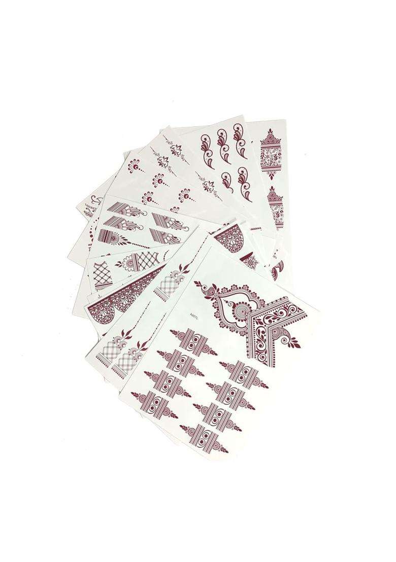 Tatmods Multicolor 10 Pcs Henna Tattoo Kit Temporary Tattoo Adul Stickers Lace Pattern Fake Tattoos Henna - Indya