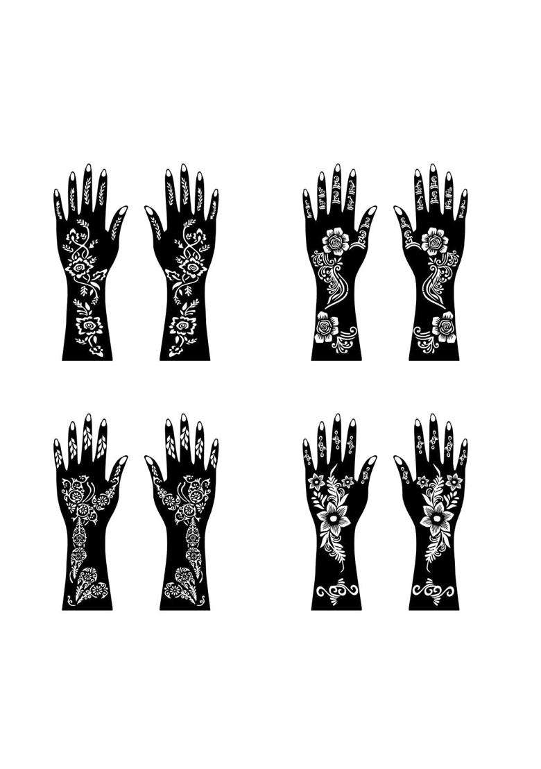 Ordershock Multicolor Full Combo Mehndi Stencil Sticker Pack with Palm and Finger Patterns - Indya