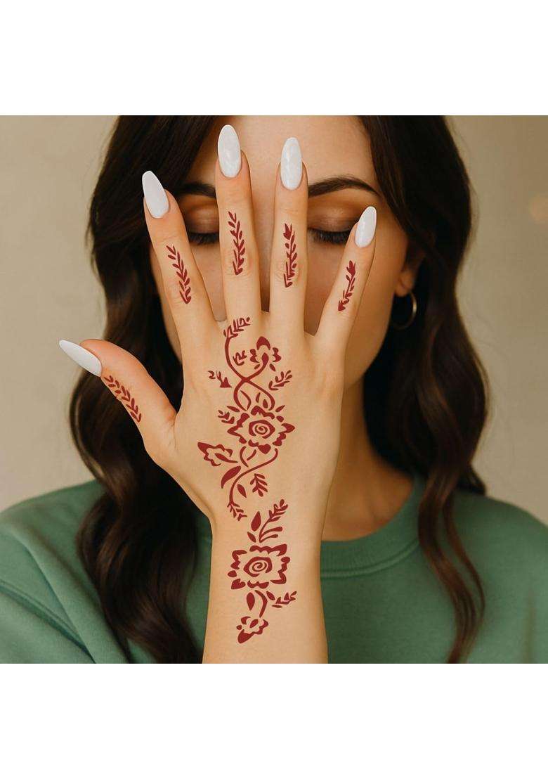 Ordershock Multicolor Full Combo Mehndi Stencil Sticker Pack with Palm and Finger Patterns - Indya