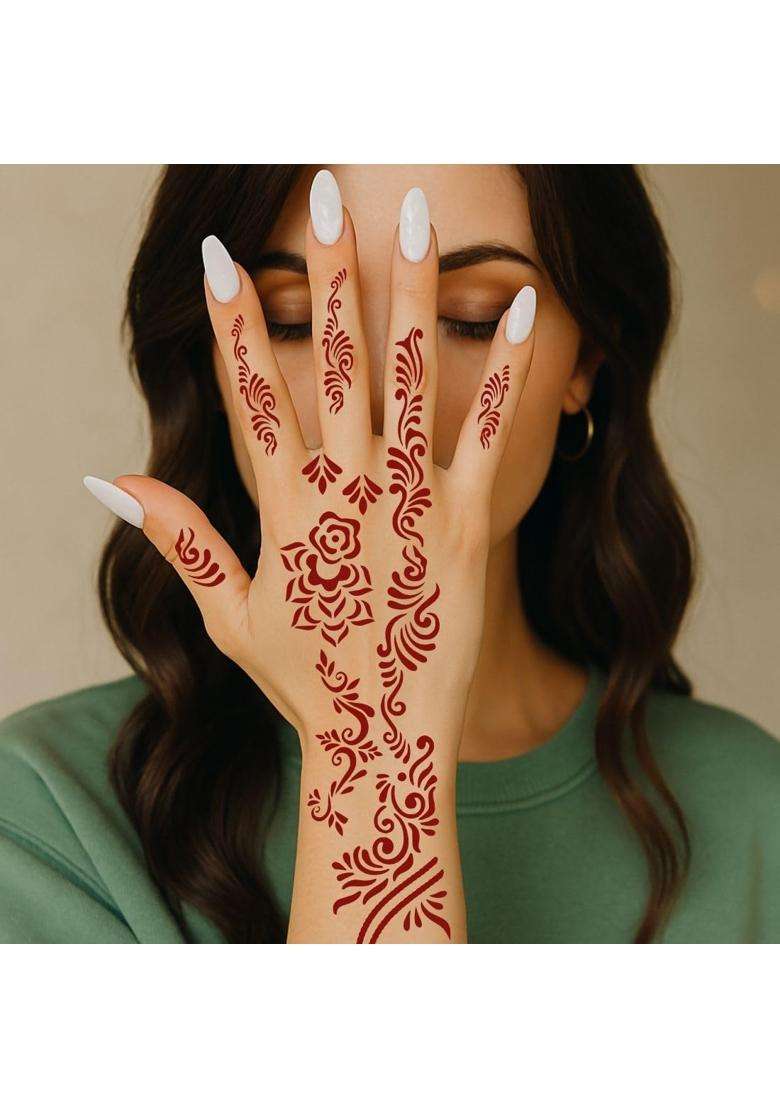 Voorkoms Bridal Mehndi Stencil Sticker Combo for Girls and Women Henna Desinge - Indya