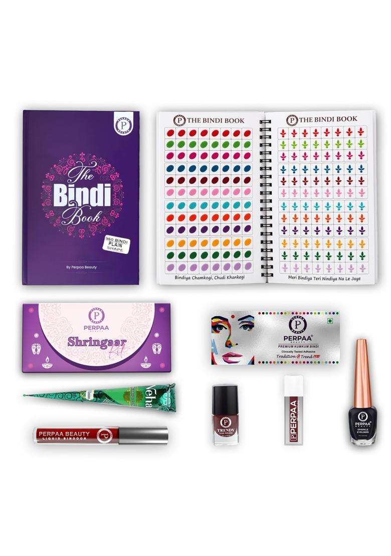 Perpaa Multicolour Shringaar Kit with Classic Shapes Bindi Book Traditional Makeup and Beauty Combo for Women - Indya