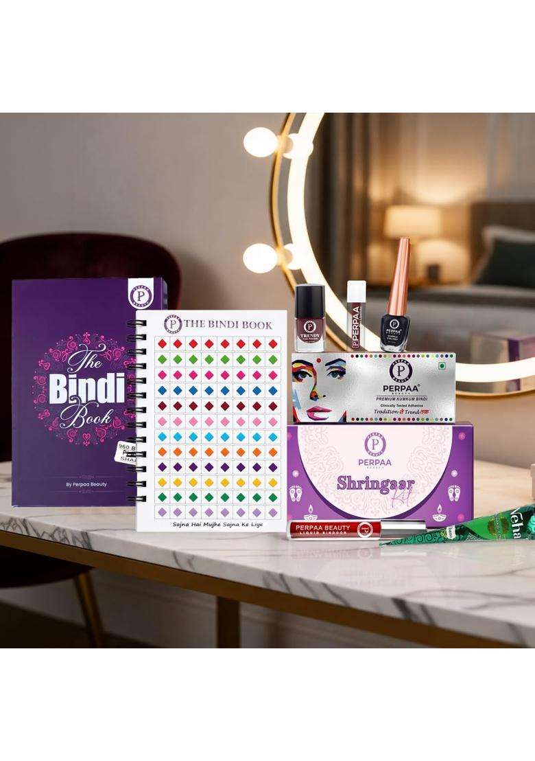 Perpaa Multicolour Shringaar Kit with Classic Shapes Bindi Book Traditional Makeup and Beauty Combo for Women - Indya