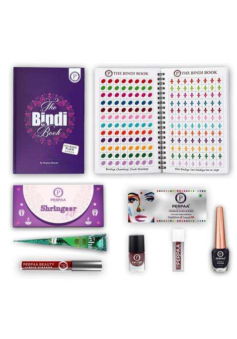Perpaa Multicolour Shringaar Kit with Classic Shapes Bindi Book Traditional Makeup and Beauty Combo for Women