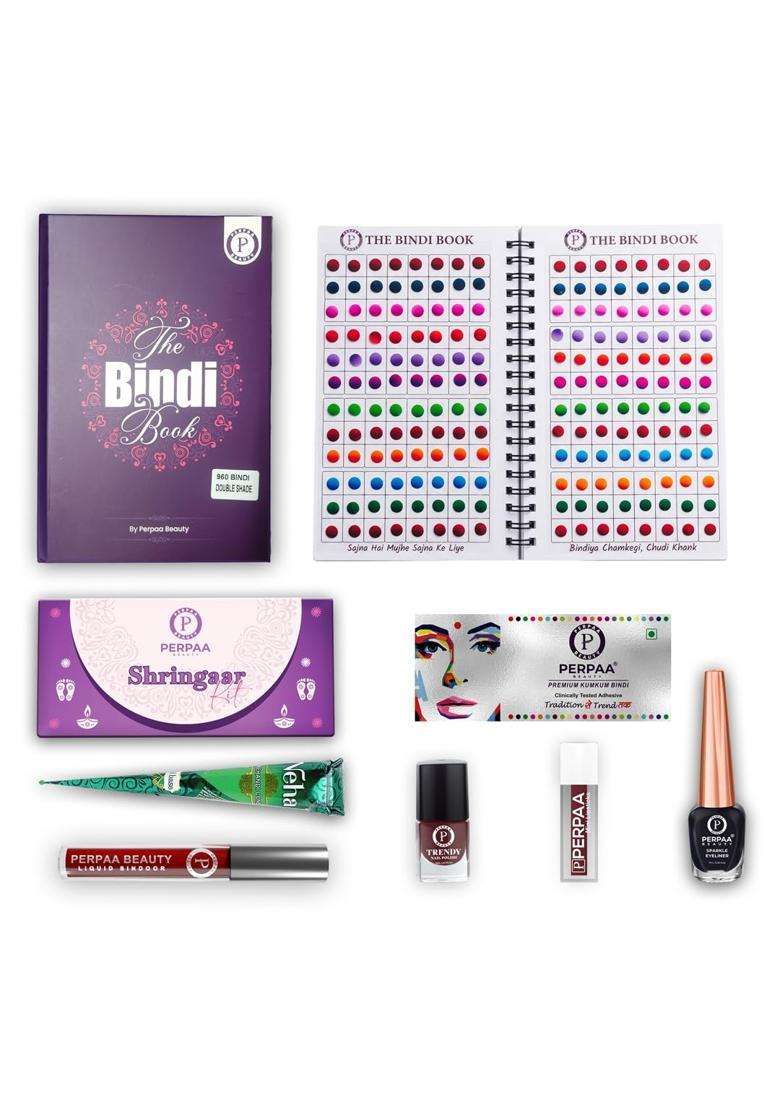 Perpaa Multicolour Shringaar Kit with Double Shade Bindi Book Traditional Makeup and Beauty Combo for Women - Indya