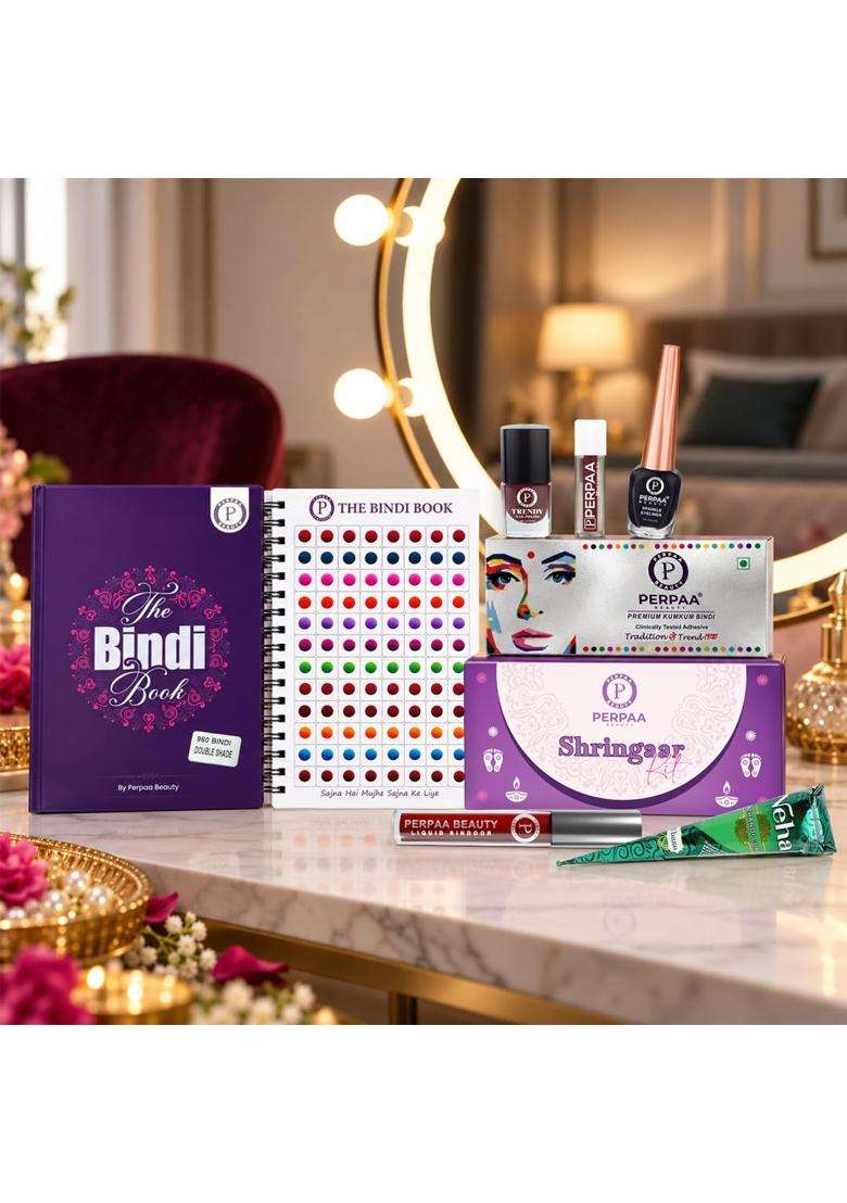 Perpaa Multicolour Shringaar Kit with Double Shade Bindi Book Traditional Makeup and Beauty Combo for Women - Indya