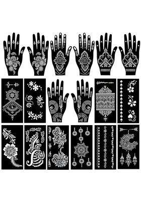 Padoun 18 Sheets Henna Tattoo Stencils Kits Henna Stencils for Hand Forearm Glitter Airbrush DIY and Temporary