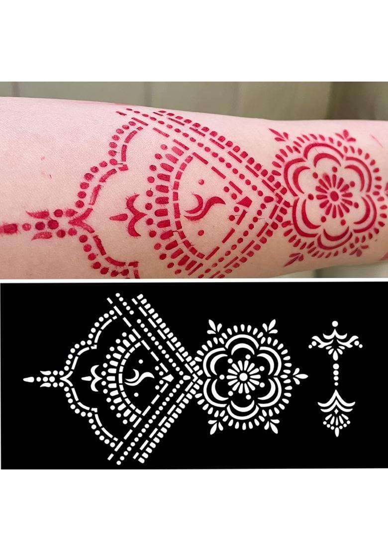 Padoun 18 Sheets Henna Tattoo Stencils Kits Henna Stencils for Hand Forearm Glitter Airbrush DIY and Temporary - Indya