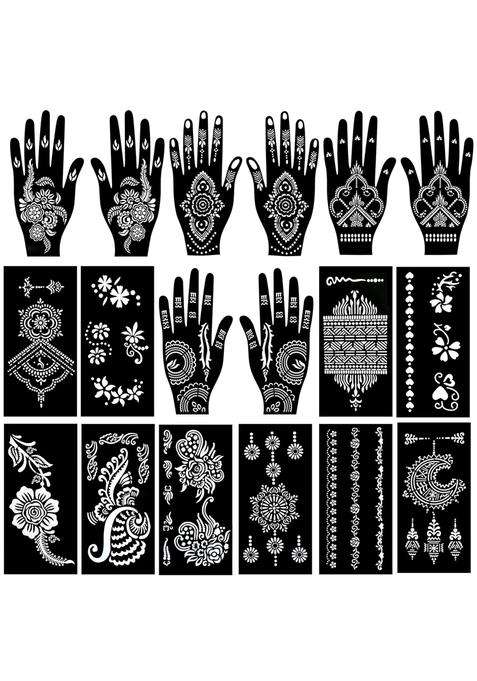 Padoun 18 Sheets Henna Tattoo Stencils Kits Henna Stencils for Hand Forearm Glitter Airbrush DIY and Temporary