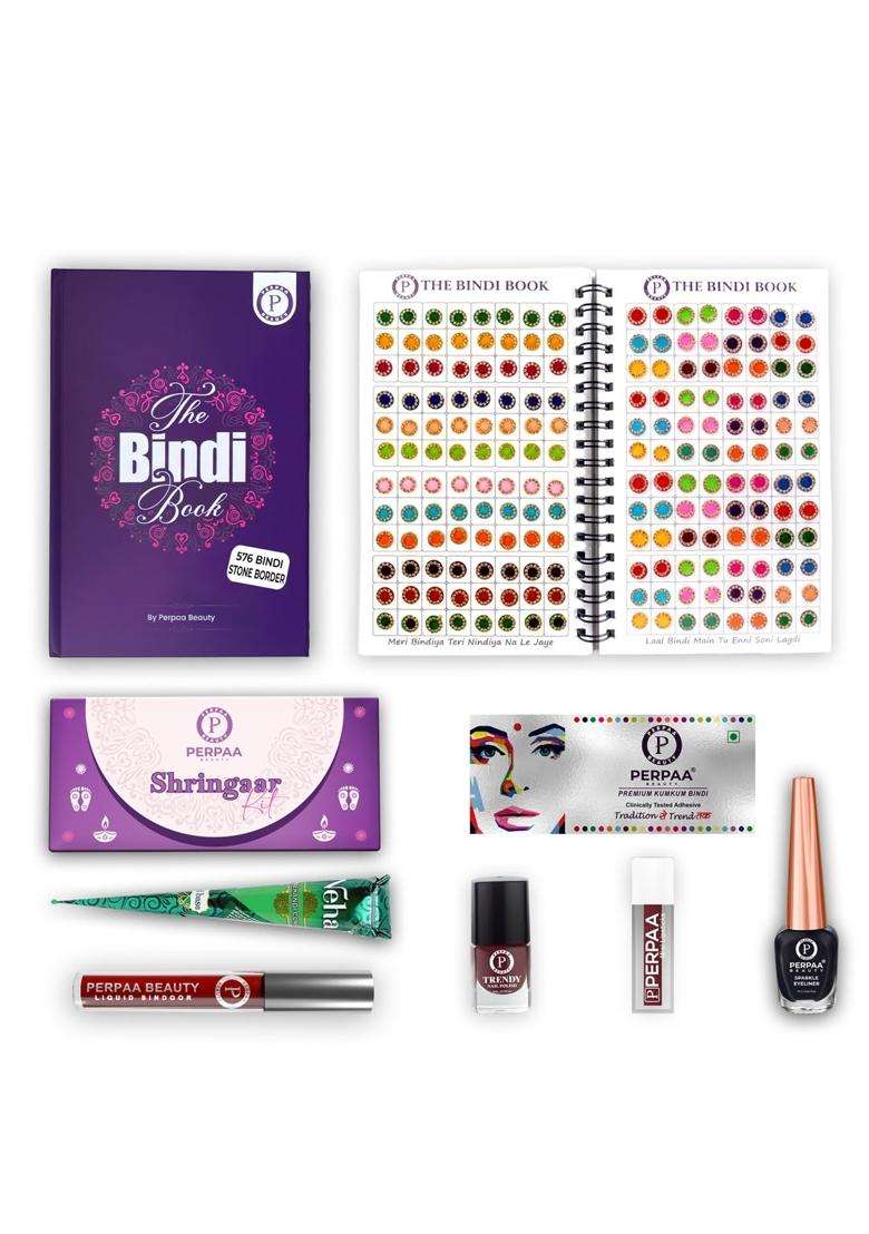 Perpaa Shringaar Kit with Multicolor Round Stone Border Bindi Book - Indya