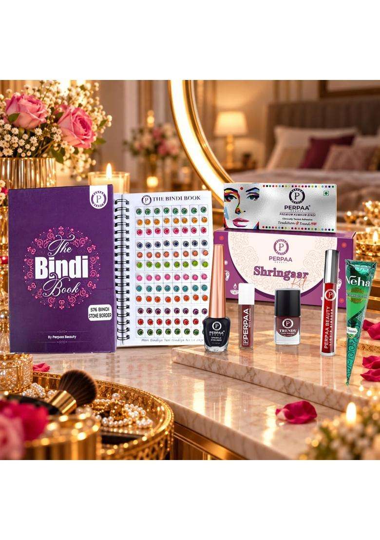 Perpaa Shringaar Kit with Multicolor Round Stone Border Bindi Book - Indya