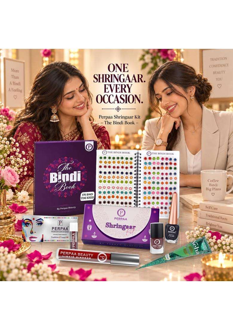 Perpaa Shringaar Kit with Multicolor Round Stone Border Bindi Book - Indya