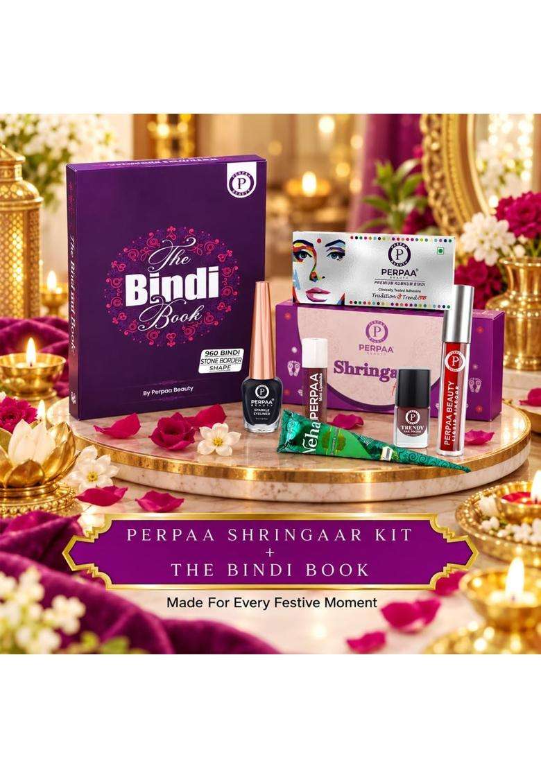 Perpaa Maroon Shringaar Kit with Signature Stone Shapes Bindi Book - Indya