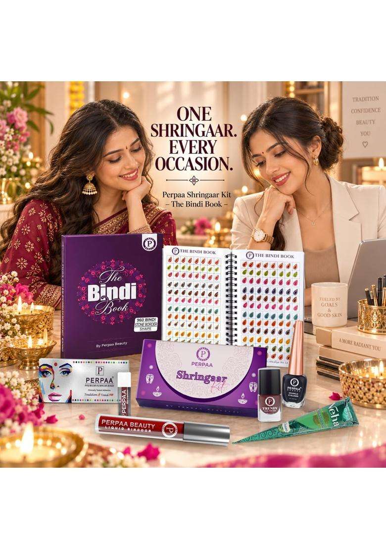 Perpaa Maroon Shringaar Kit with Signature Stone Shapes Bindi Book - Indya