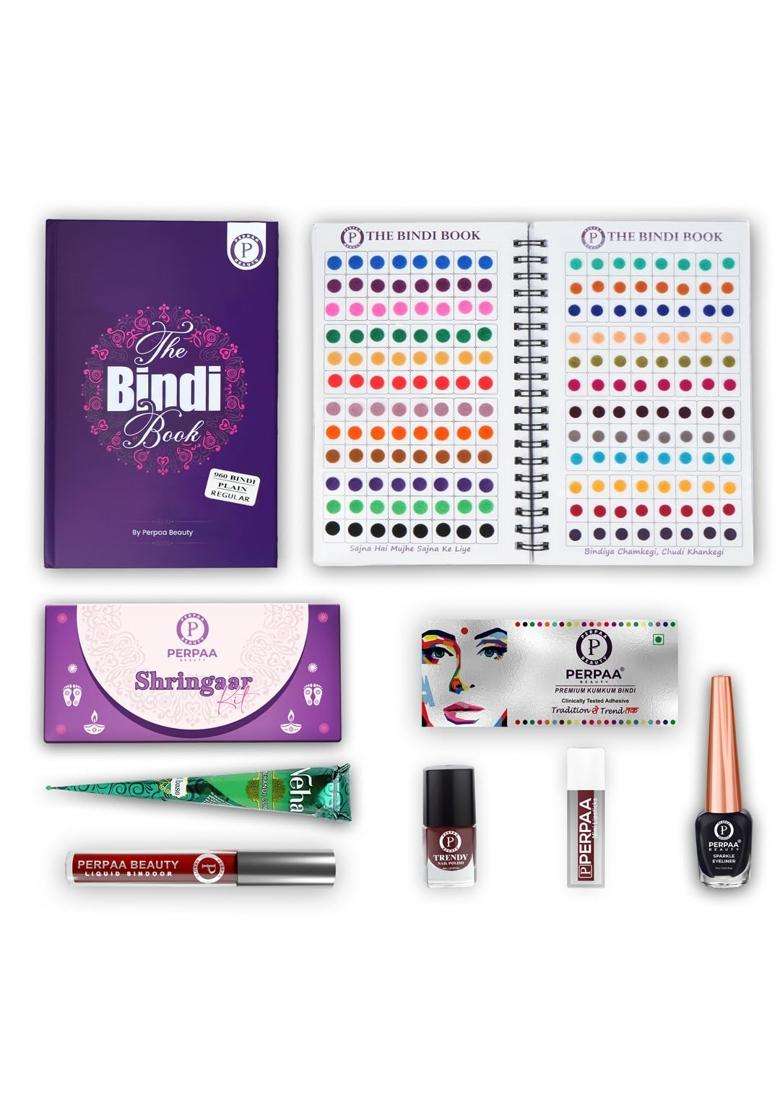 Perpaa Maroon Shringaar Kit with Plain Bindi Book Regular Size Traditional Makeup and Beauty Combo for Women - Indya