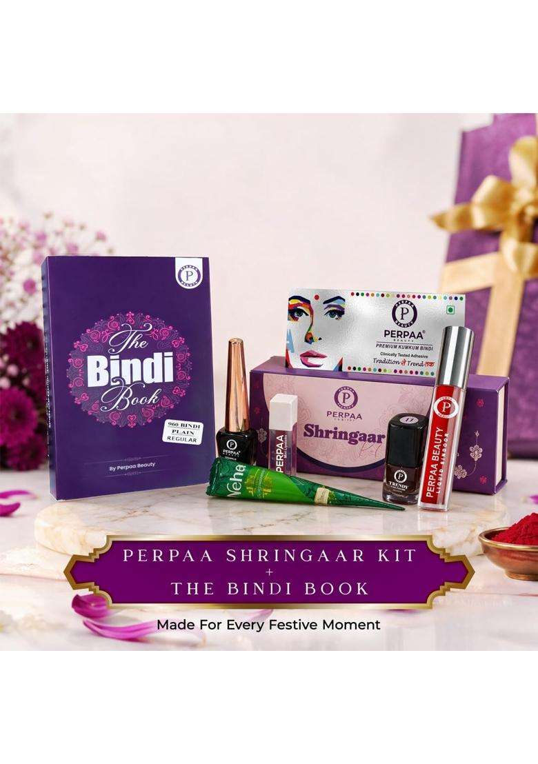 Perpaa Maroon Shringaar Kit with Plain Bindi Book Regular Size Traditional Makeup and Beauty Combo for Women - Indya