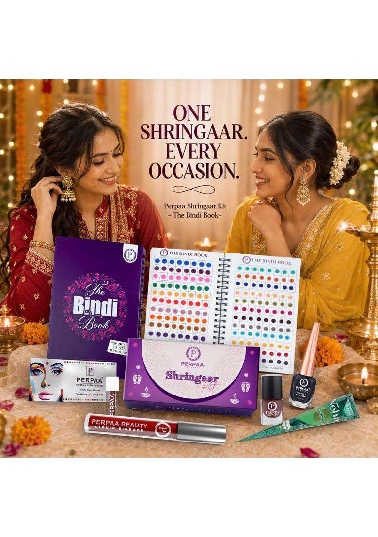 Perpaa Maroon Shringaar Kit with Plain Bindi Book Regular Size Traditional Makeup and Beauty Combo for Women - Indya
