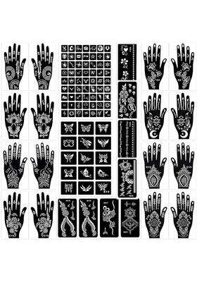Museluxe Black Henna Tattoo Stencils Set 18 Sheets Henna Stencils for Hands Temporary Tattoo Stickers