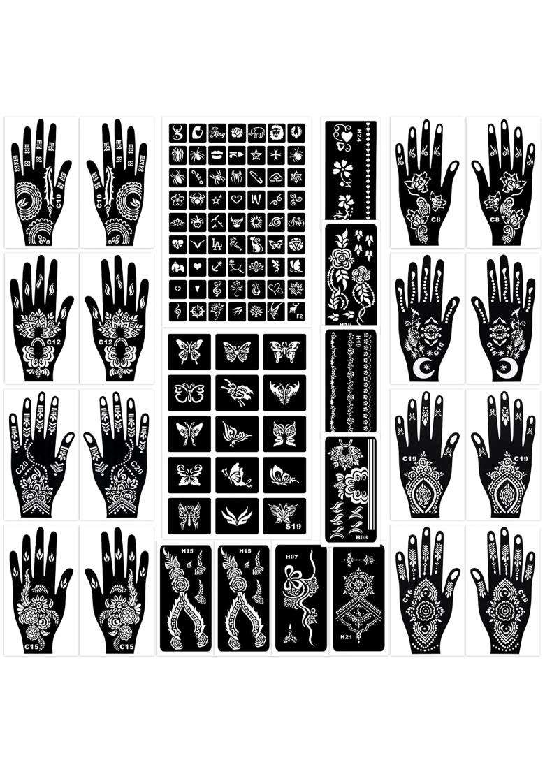 Museluxe Black Henna Tattoo Stencils Set 18 Sheets Henna Stencils for Hands Temporary Tattoo Stickers - Indya