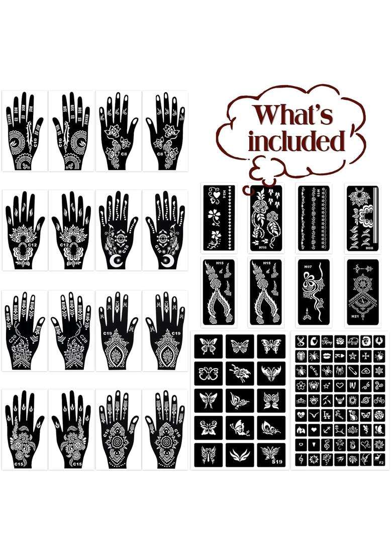 Museluxe Black Henna Tattoo Stencils Set 18 Sheets Henna Stencils for Hands Temporary Tattoo Stickers - Indya