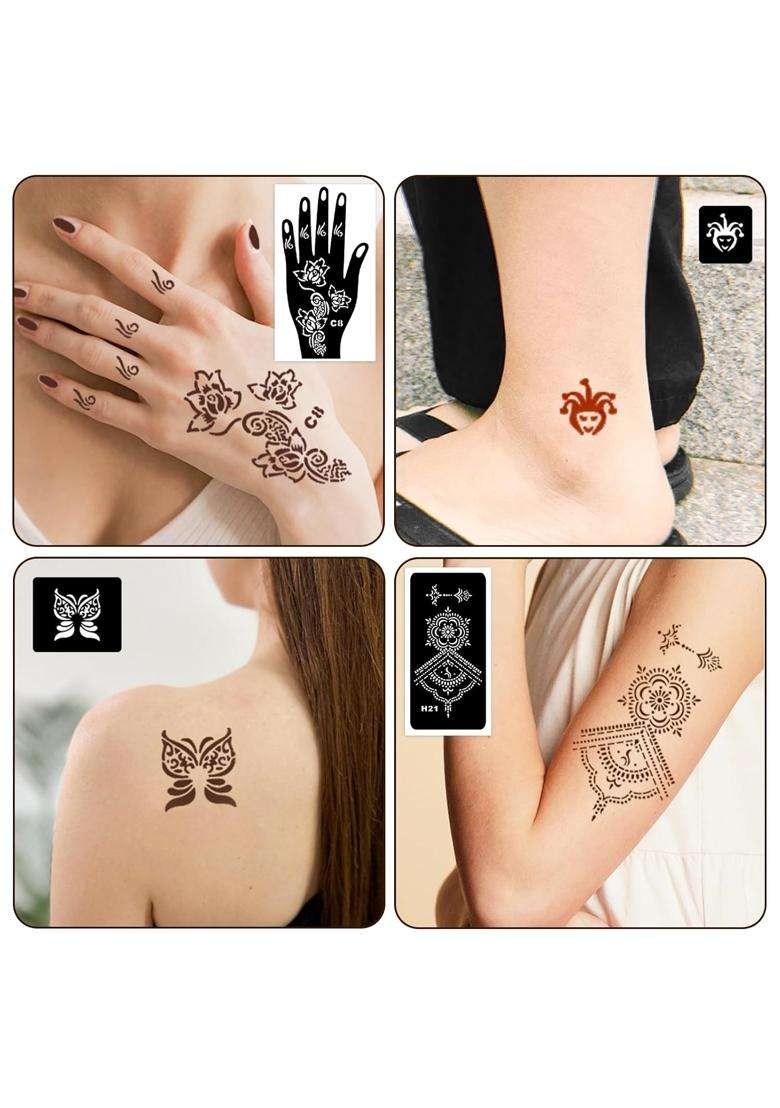 Museluxe Black Henna Tattoo Stencils Set 18 Sheets Henna Stencils for Hands Temporary Tattoo Stickers - Indya