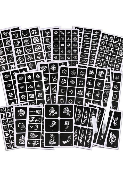 Ivanas Black 262 Pcs Temporary Tattoos Stencils for Kids Reusable Face and Body Paint Kit for Girls and Boys