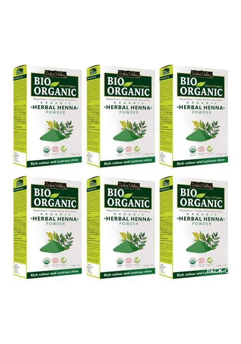 Indus Valley 100 Percent Certified Organic Herbal Henna Powder 100G Each Green Pack of 6