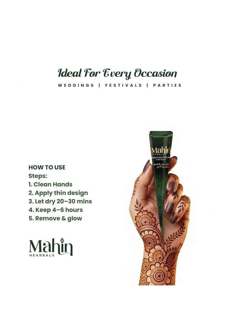 Mahin Green Herbals Bridal Mehndi Cone 100 Percent Natural Henna Cones for Wedding and Festive Use - Indya