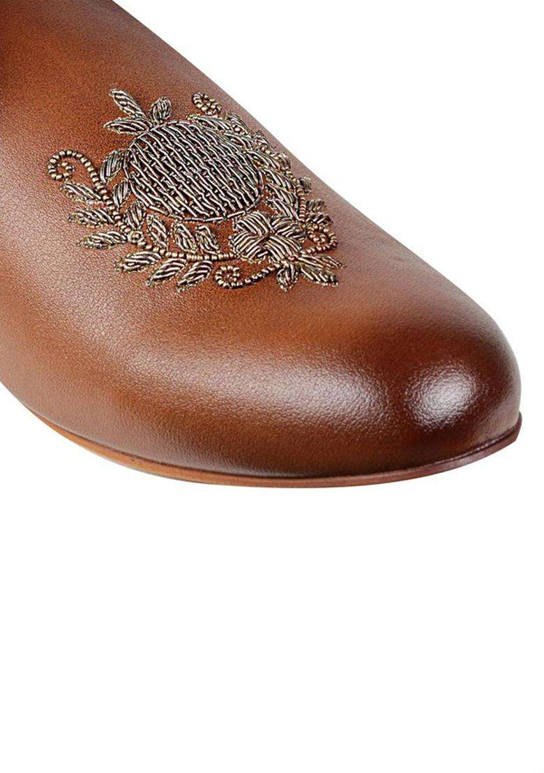 Tanny Shoes Mens Vegan Leather Brown Zardory Embroidery Ethnic Shoe for Wedding - Indya