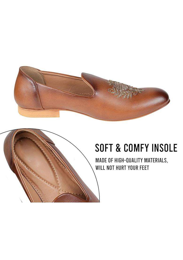 Tanny Shoes Mens Vegan Leather Brown Zardory Embroidery Ethnic Shoe for Wedding - Indya