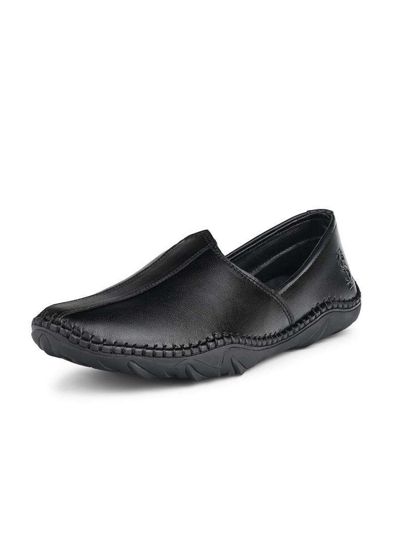 Louis Stitch Black Mens Ethnic Slip on Mojaris Genuine Leather Flexible Stylish Nagra Juti for Men - Indya